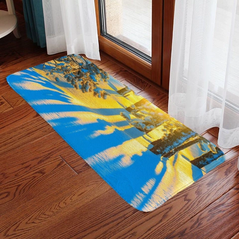 Flannel Absorbent Floor Mat Non Slip Door Rug Winter Snow Forest Landscape Print For Bathroom Kitchen Living Room