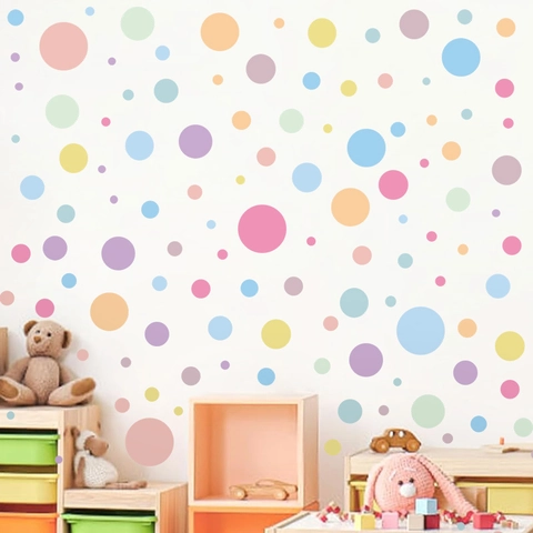 Stickers Muraux À Pois Colorés Macaron Décalcomanies Cercles Colorés PVC Amovibles Autocollants Pour Décoration Chambre Classe