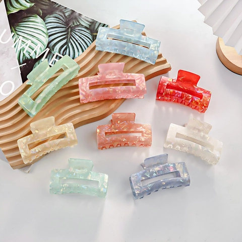Hair Claw Clips Square Acetate Marble Texture Strong Hold For Women Girls Dopamine Candy Color Elegant Minimalism