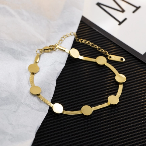 Slang Ketting Armband Titanium Staal Ronde Schijf Bedels Verguld Minimalistisch Niche Ontwerp Hip Hop Sieraden Vrouwen