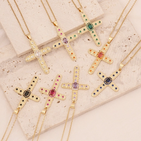 Kreuz Anhänger Halskette Kupfer Mikro Pave Zirkon Gold Plated Hip Hop Schlüsselbein Kette Schmuck Für Damen Herren
