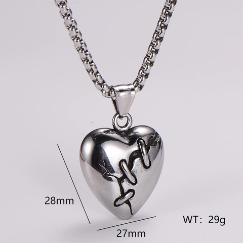 Collar Con Colgante De Corazón Acero Inoxidable 304 Herida Agrietada Cosida 3D Gótico Punk Retro Hip Hop Joyería