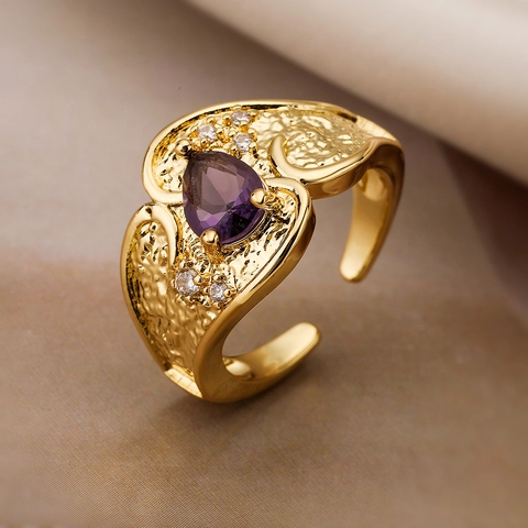 Anillo Aperto Geometrico Rame Zircone Placcato Oro Irregolare Regolabile Gioielli Da Dito Lusso Moda Donne Accessorio