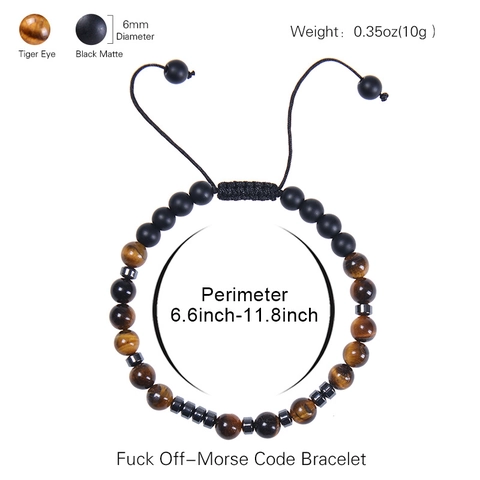 Morse Code Beaded Bracelet With Tiger Eye And Matte Stone Handmade Adjustable Braided Rope Jewelry Inspirational Gift