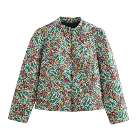 Giacca Trapuntata Vintage Con Stampa Paisley Da Donna Collo Alto Maniche Lunghe Cappotto Imbottito Stile Boho
