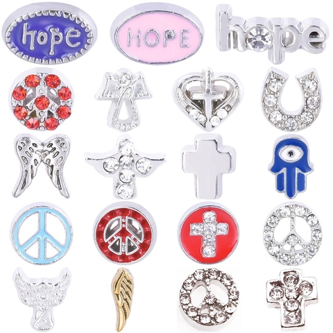 DIY Floating Charms Legierung Straß Emaille Zubehör Für Schmuckherstellung Glasmedaillon Herz Kreuz Hoffnung Frieden Stile