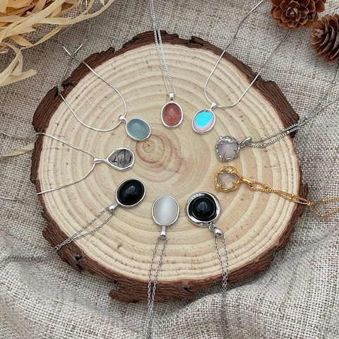 925 Sterling Silver Necklace Aquamarine Moonstone Chalcedony Pendants Clavicle Snake Bone Chain Minimalist Jewelry Women