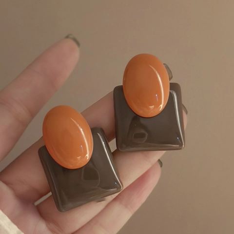 Pendientes Geométricos Con Resina Aleación Y Poste De Plata Estilo Vintage Color Block Para Mujeres
