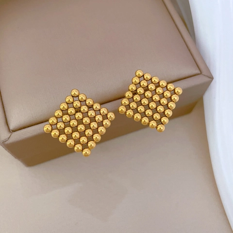 Minimalistische Titanium Stalen Oorknopjes Met Vierkant Geometrisch Raster Kraal Ontwerp Elegante Banquet Sieraden Voor Dames