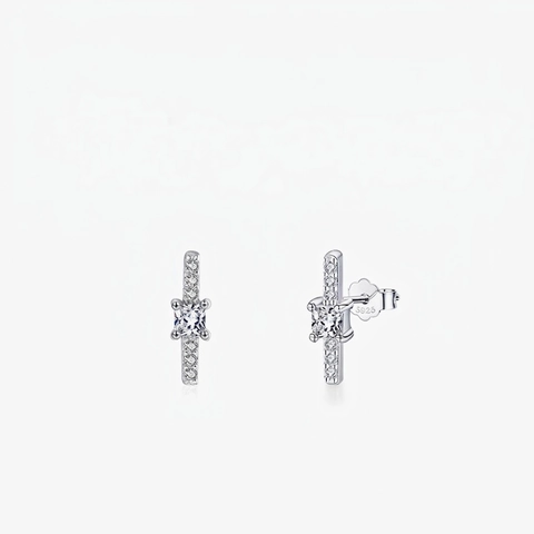 Pendientes De Barra Geométrica Plata De Ley 925 Con Circón Cuadrado Transparente Joyería Estilo Coreano Minimalista Mujer