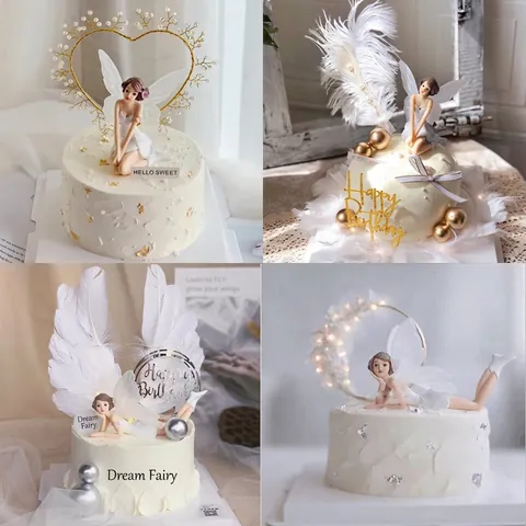 Figurine De Fée Décoration De Gâteau Anniversaire Ailes De Plumes Étoile Lune Künstliche Perle Cœur Accessoires