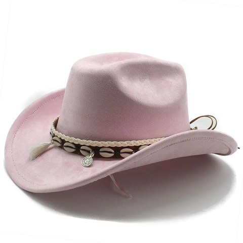 Chapeau De Cowboy Occidental Suédine Feutre Large Bord Style Ethnique Coquillage Gland Décor Chapeau De Soleil Extérieur Femmes Hommes