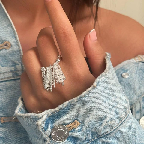 Edelstahl Quasten Kette Ring Vergoldet Zweifarbig Hängend Fransen Wasserdicht Hip Hop Schmuck Für Damen