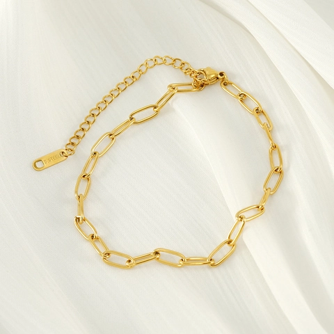 Paperclip Chain Anklet Stainless Steel 18K Gold Plated Minimalist Adjustable Summer Foot Jewelry For Women Girls