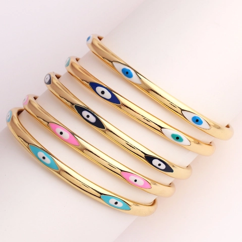 Evil Eye Open Armband Verstelbaar C Vorm Armband Emaille Verguld Koperen Sieraden Voor Vrouwen Mode Boho Stijl
