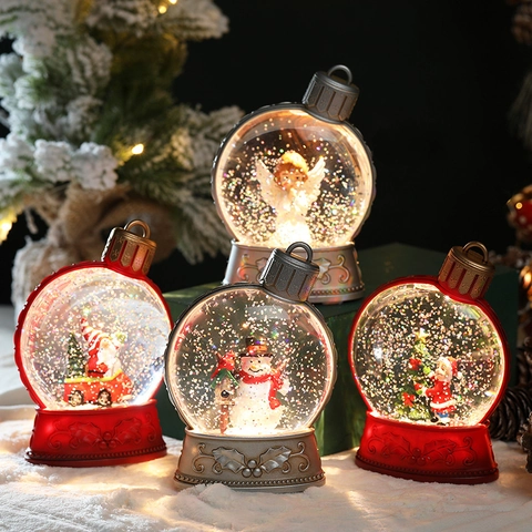 Boule À Neige De Noël À LED Ange Père Noël Globe D'eau Avec Paillettes Ornement De Bureau Décoration De Fête