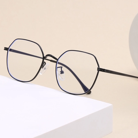Montatura Per Occhiali In Metallo Esagonale Vintage Anti Luce Blu Donna Ultra Leggera Moda Ottica