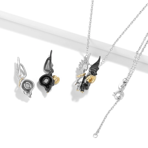 Collana Con Ciondolo Teschio Angelo Diavolo In Argento Sterling 925 Doppia Faccia Gotico Punk Ali Gioielli Per Uomo Donna