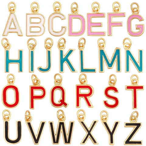 Alphabet Initialen Buchstaben Anhänger Messing Bunte Emaille Charms Vergoldet DIY Schmuckherstellung Modisches Accessoire