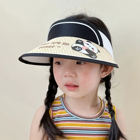 Cappello Visiera Parasole In Paglia Estiva Bambini Stampa Animali Cartoni Animati Parte Superiore Aperta Tesa Larga Traspirante Ragazzi Ragazze