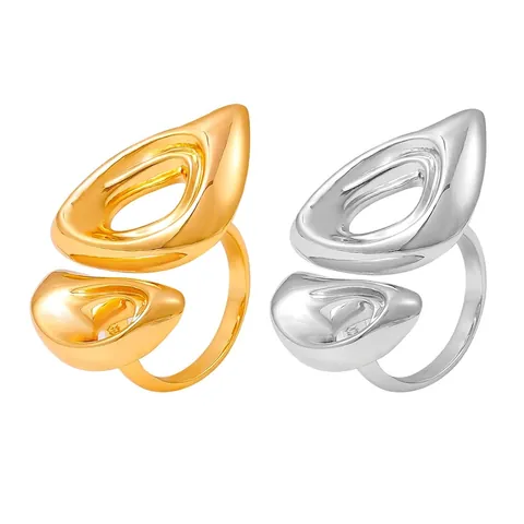 Anillo Abierto Geométrico Hueco Cobre Chapado En Oro 18K Minimalista Forma Nariz De Cerdo Ajustable Joyería Mujer