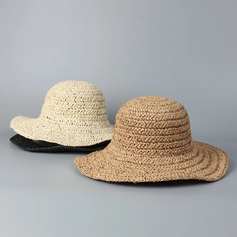 Women Straw Sun Hat Wide Brim Foldable Paper Crochet Beach Cap Breathable Summer Vacation Elegant Hand Woven Adjustable