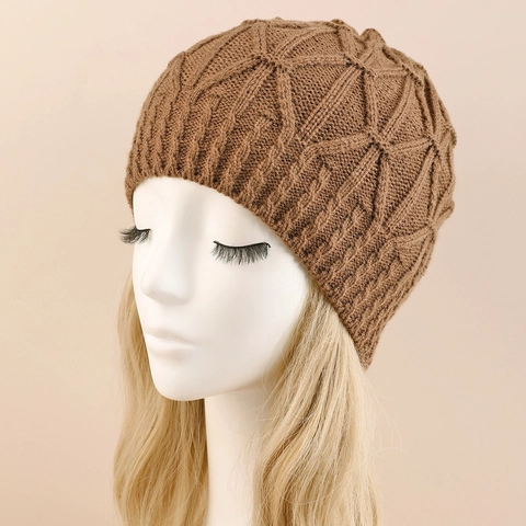 Women Men Winter Warm Knit Beanie Hat Acrylic Cable Knit Diamond Pattern Slouchy Skull Cap Soft Solid Color Outdoor Headwear