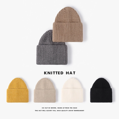 Gorro Beanie De Punto Acanalado Mezcla De Cachemira De Oveja Cálido Gorro De Invierno Para Hombre Mujer Color Sólido