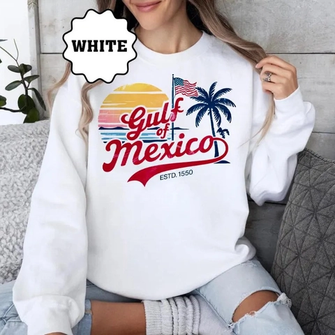Gulf Of Mexico Print Sweatshirt Polyester Vintage American Style Casual Long Sleeve Crew Neck For Men