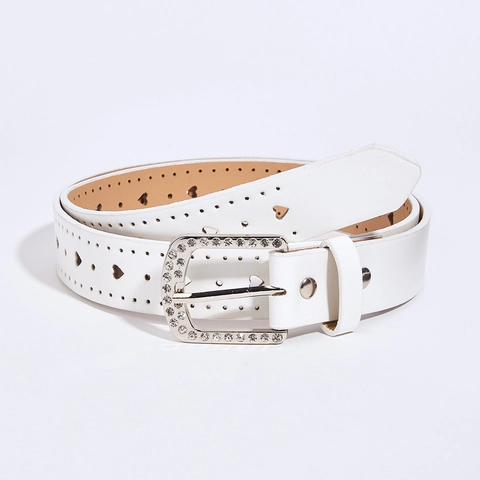 Heart Cutout PU Leather Belt For Women With Square Rhinestone Pin Buckle Vintage Y2K Style Waist Strap