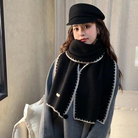 Sciarpa In Maglia Invernale Bordo Con Cuciture A Contrasto Calda Spessa Poliestere Scaldacollo Versatile Coppie