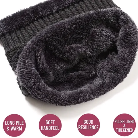 Winter Warm Beanie Hat Scarf Set For Men Women Thick Fleece Lined Knit Cap Outdoor Windproof Neck Warmer Cold Weather Accessory