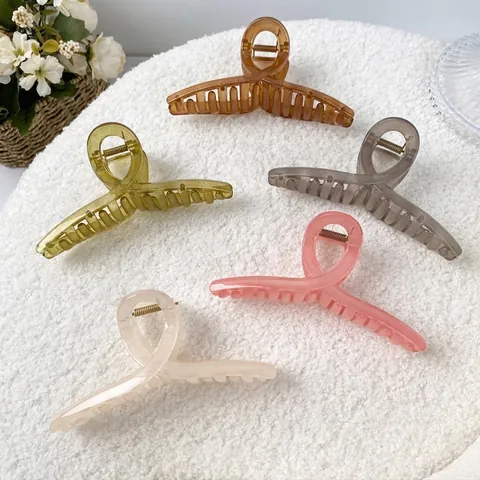 Pinza Para El Pelo Grande Plástico PC Resorte Metal Antideslizante Pinza De Tiburón Trenzada Agarre Fuerte Para Cabello Grueso Color Gelatina Moda