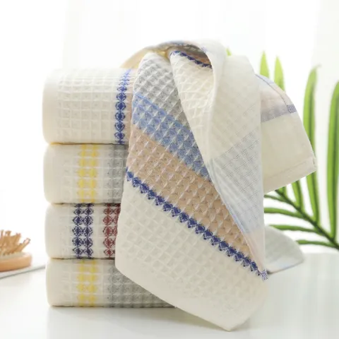 Waffle Weave Face Towel Pure Cotton Striped Pattern High Absorbent Soft Honeycomb Breathable Bathroom Skin Care Washcloth