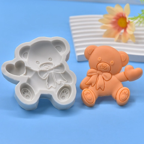 Heart Teddy Bear Silicone Mold 3D Cartoon Animal Shape DIY Tools For Cake Chocolate Plaster Candle Making