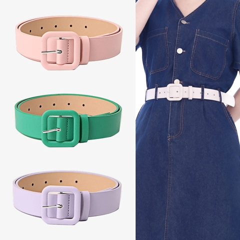 Cintura Da Donna In Pelle PU Semplice Minimalista Color Caramello Cinturino In Vita Fibbia Quadrata Per Jeans Abito
