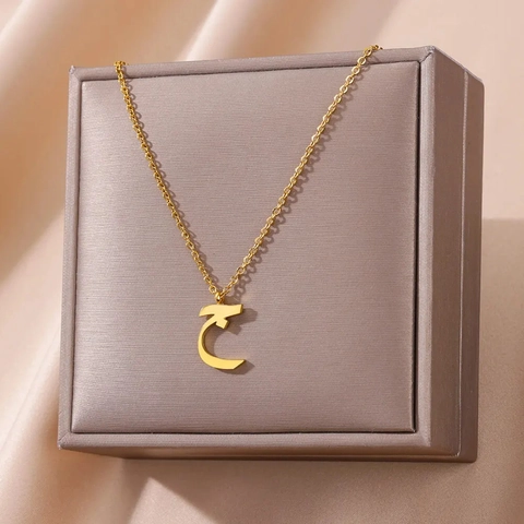 Minimalist Stainless Steel Arabic Letter Pendant Necklace For Men Women Gold Silver Electroplated Personalized Fashion Jewelry Gift