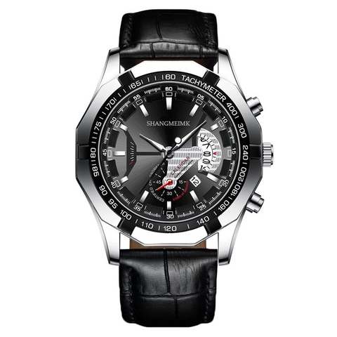 Men Quartz Watch With Faux Leather Strap Big Dial Date Calendar Business Casual Fashion Wristwatch Alloy Case