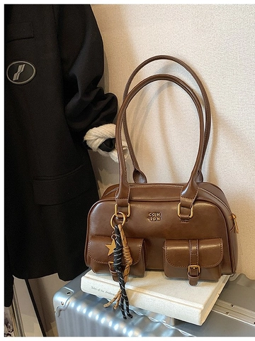 Borsa A Spalla In Pelle PU Retrò Multitasche Grande Capacità Borsa Vintage Da Donna Con Pendente A Stella Decorativo