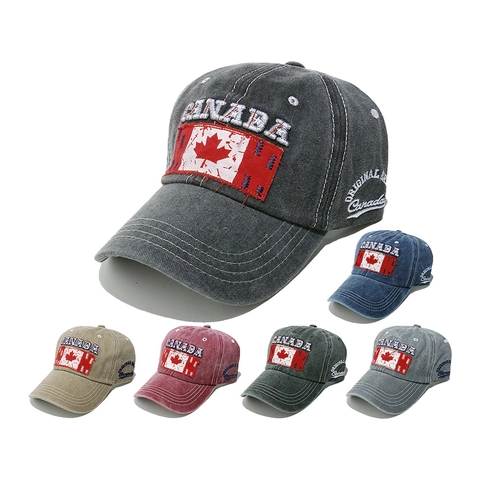 Canada Maple Leaf Embroidered Baseball Cap Washed Cotton Distressed Retro Sun Hat For Men Women Adjustable