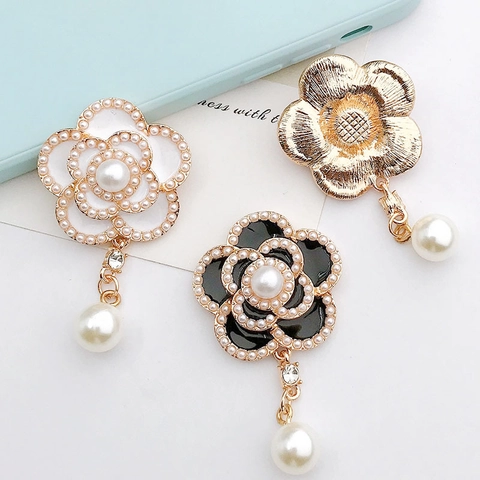 Kamelienblüte Charms Legierung Emaille Strass Künstliche Perle Anhänger Für DIY Schmuckherstellung Handyhülle Dekor Elegant