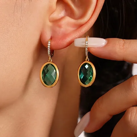 Orecchini Pendenti In Vetro Ceco Ovali Acciaio Inossidabile Pietra Sfaccettata Accenti Strass Gioielli Eleganti Regalo Donna