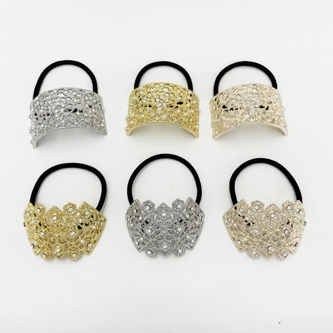 Geometrische Hohle Legierung Haargummis Mit Künstliche Perle Und Rhinestone Punk Stil Ponytail Halter Elastische Haarbänder Für Frauen