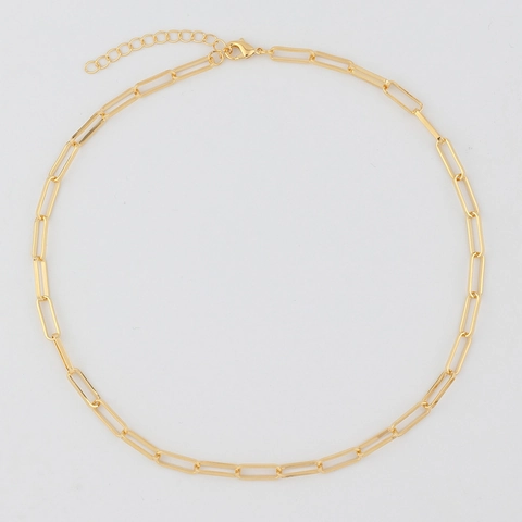 Gold Vergoldete Kupfer Büroklammer Kette Halskette Einfache Geometrische Rechteckige Glieder Minimalistischer Schmuck Für Damen