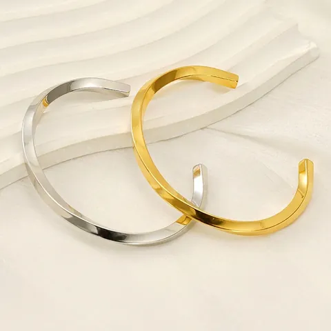 Bracciale Rigido Aperto Geometrico Intrecciato Acciaio Inossidabile Forma C Regolabile Gioielli Di Moda Minimalisti Per Donna Uomo
