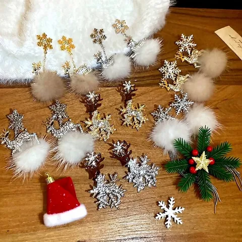 Rentier Schneeflocke Hängeohrringe Mit 925 Sterling Silber Ohrstecker Legierung Strass Pelzball Weihnachten Winter Damen