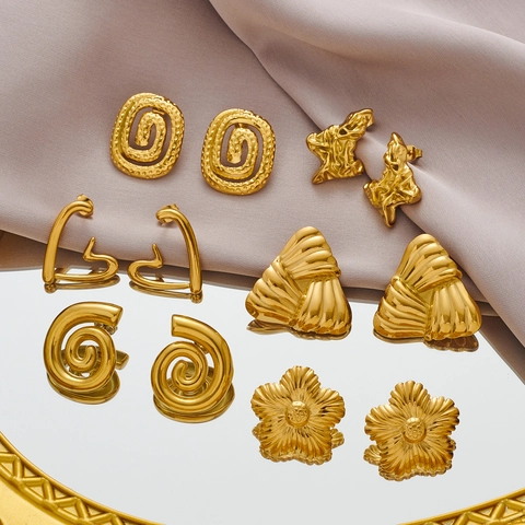 Orecchini Geometrici Cuore Fiore Spirale Lava Placcati Oro 18K Acciaio Inossidabile 304 Gioielli Retrò Per Donna
