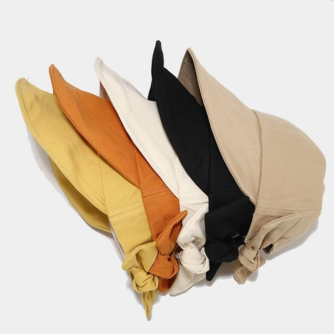 Women Cotton Canvas Baseball Cap With Large Bow Back Wide Brim Sun Hat For Summer Outdoor Casual Solid Color Breathable