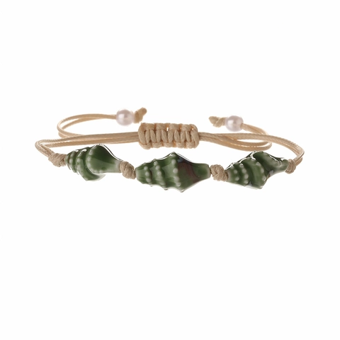 Buntes Keramik Conch Perlenarmband Handgefertigt Gewebtes Seil Verstellbar Böhmischer Ozean Strand Schmuck Damen