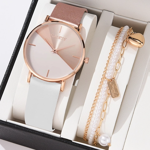 Women Fashion Quartz Watch Minimalist Color Block Dial Alloy Case PU Strap Wristwatch Elegant Small Dial Casual Timepiece